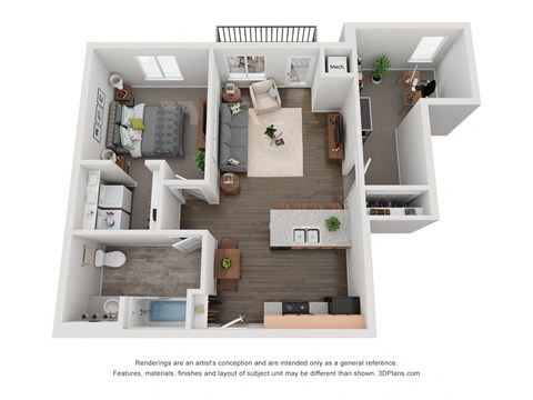Floor plan for 1 bed, 1 bath, 816 sqft
